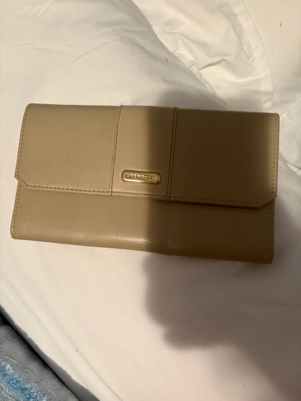 Anne Klein Taupe Leather Flap Wallet with Gold Logo